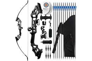 REAWOW Recurve Bow and Arrow Set for Adults, Right-Handed Survival Longbow with 6 Carbon Arrows - 30-40LBS Draw Weight for Outdoor Target Practice