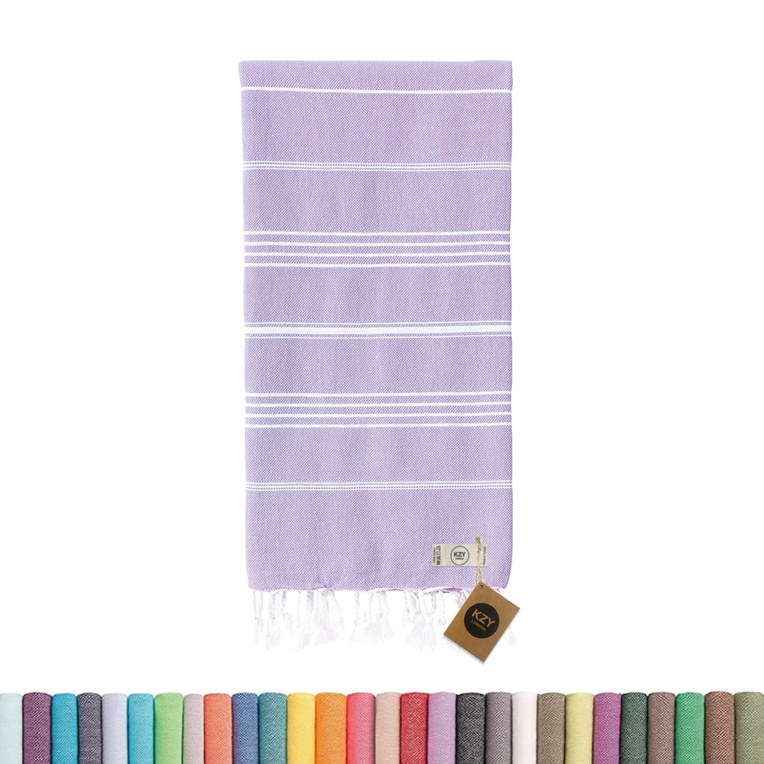 KZY LONDON Beach Towel - Large Turkish Beach Towels for Camping, Swimming, Bath, Gym - Quick Dry, Super Absorbent, Lightweight, Cotton 90x180cm Hammam Towels for Adults (Lilac)