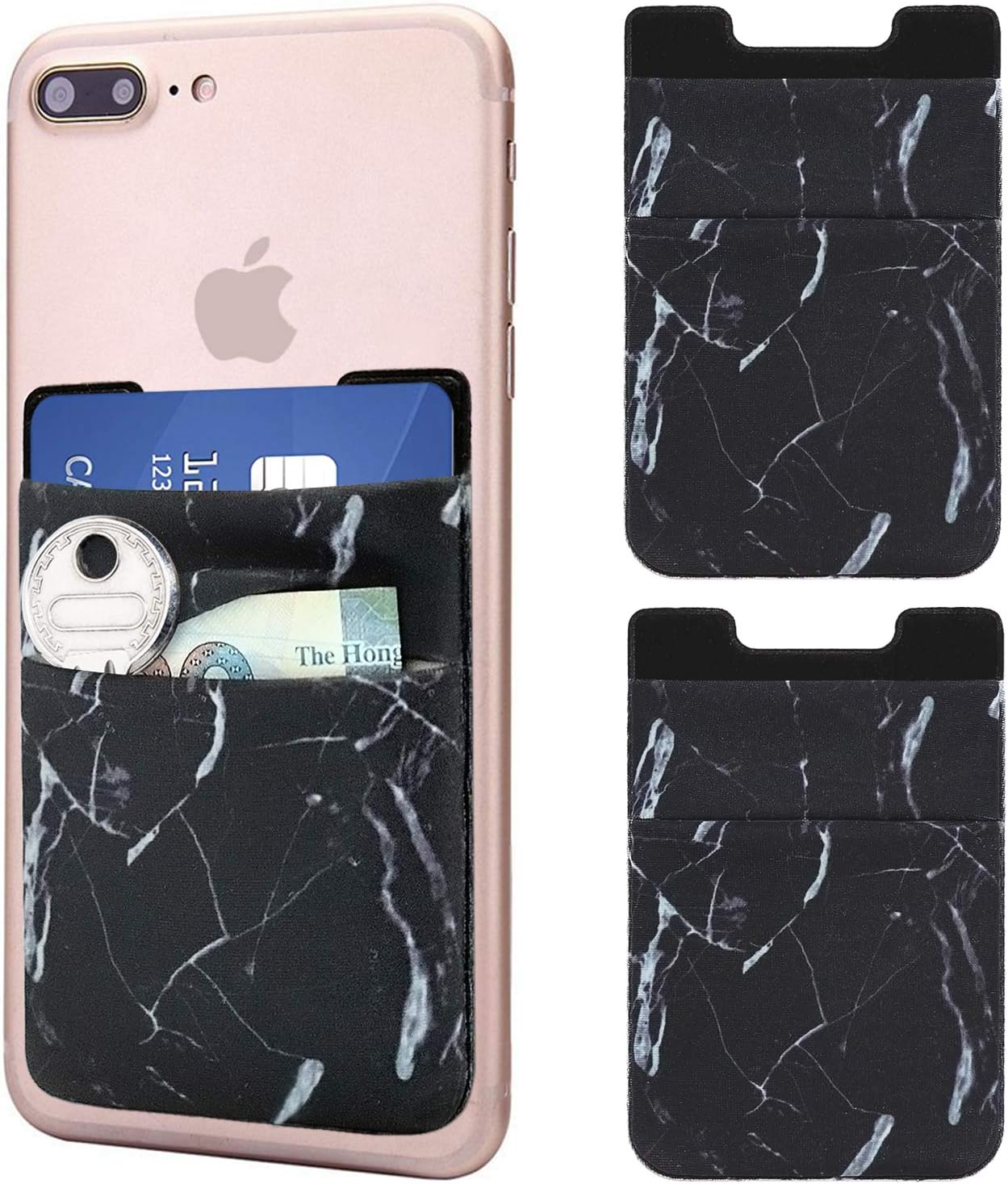 Cell Phone Card Holder, Stick on Wallet for Back of Phone, 3M Adhesive Ultra Slim Phone Pocket ID Credit Card Holder Sleeves Pouch Compatible iPhone, Samsung Galaxy, All Smartphones - 2Pack (Marble)