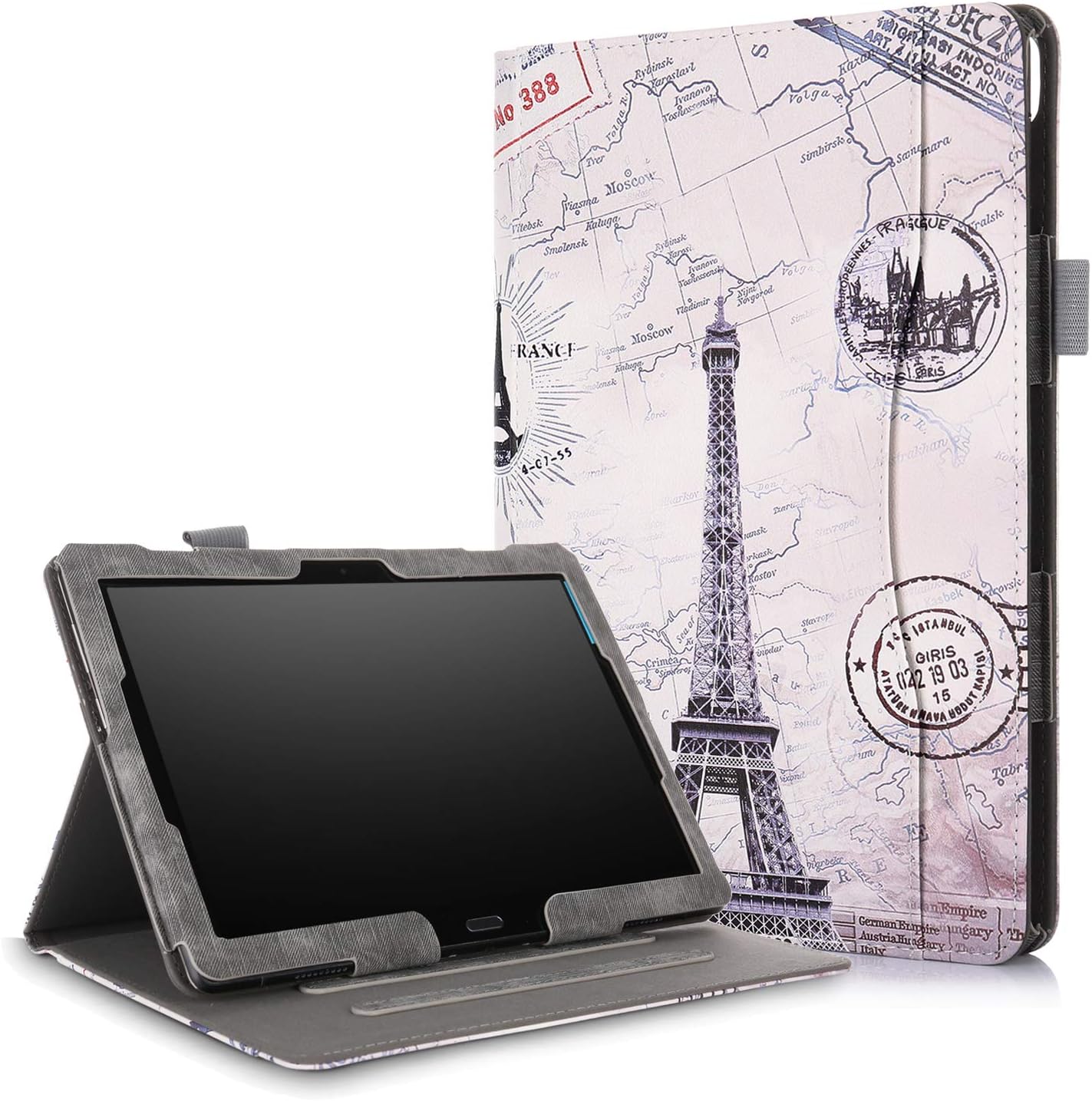 Xuanbeier Multifunctional Case for Lenovo Tab M10(TB-X505F TB-X505L TB-X605F TB-X605L) / P10(TB-X705F) with Multi-angles and Hand Holder, Eiffel