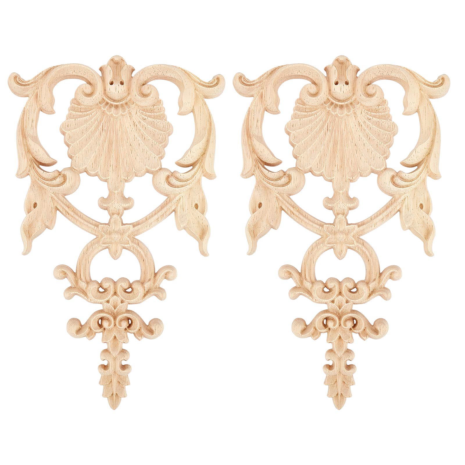 SUPERFINDINGS 2PCS Carved Wood Appliques Onlays Wooden Decal Corner Frame 7.5x4.6inch Unpainted Wooden Onlay Wood Carving Appliques ffor Furniture Cabinet Dresser Bed Wall