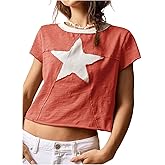 RoseSeek Women's Star Vintage Tees Y2K Short Sleeve Crew Neck Cropped T Shirts Streetwear