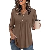 WIHOLL Womens Tops Fall Fashion Must Have 3/4 Length Sleeve Shirts Business Casual Outfits Basic Tees