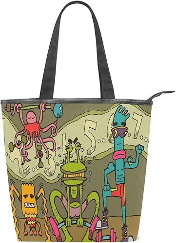 Amazon キャンバス バッグ トートバッグ 多機能 多用途2wayキャラクター 面白い ショルダー バッグ ハンドバッグ レディース 人気 可愛い 帆布 カジュアル 多機能 両用トートバッグ ァスナー付き ポケット付 Natax トートバッグ