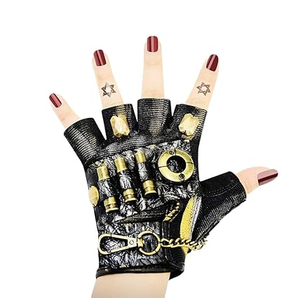 WEATLY Metallic Style Gothic Handmade Leder Halbe Fingerhandschuhe Getriebe Niet Zubehör Punk Rock Frauen Männer Vintage Hall