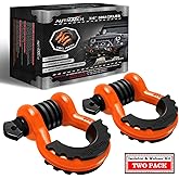 AUTMATCH D Ring Shackle 3/4" Shackles (2 Pack) 41,887Ibs Break Strength, Clevis Shackle with 7/8" Screw Pin & Shackle Isolator Washers Kit for Tow Strap Winch Off Road Vehicle Recovery, Orange & Black