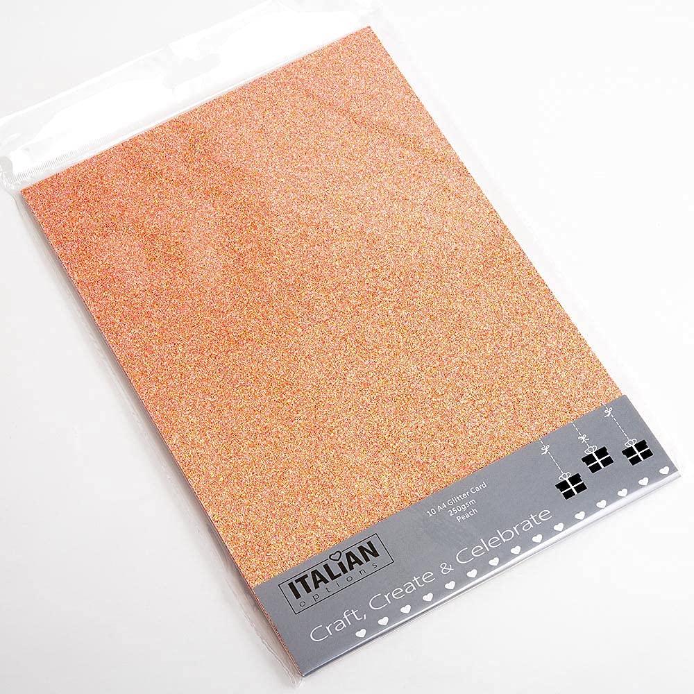 Italian Options Non-Shed Glitter Cardstock Paper, Sturdy Glitter Card for Electronic Die-Cutter Machines, Christmas Crafts and Card Making Supplies, 10 Coloured Sheets, A4, 250gsm, Peach