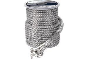 YOUNG MARINE Made 3/8 Inch 100FT 150FT Premium Solid Braid MFP Anchor Line Braided Anchor Rope/Line with Stainless Steel Thimble and Shackle, Grey (3/8" x 100')