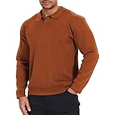 Epoleatries Mens Long Sleeve Knit Polo Shirt Lightweight Ribbed Polos Sweater Fall Winter Thermal Pullover Shirts with Collar