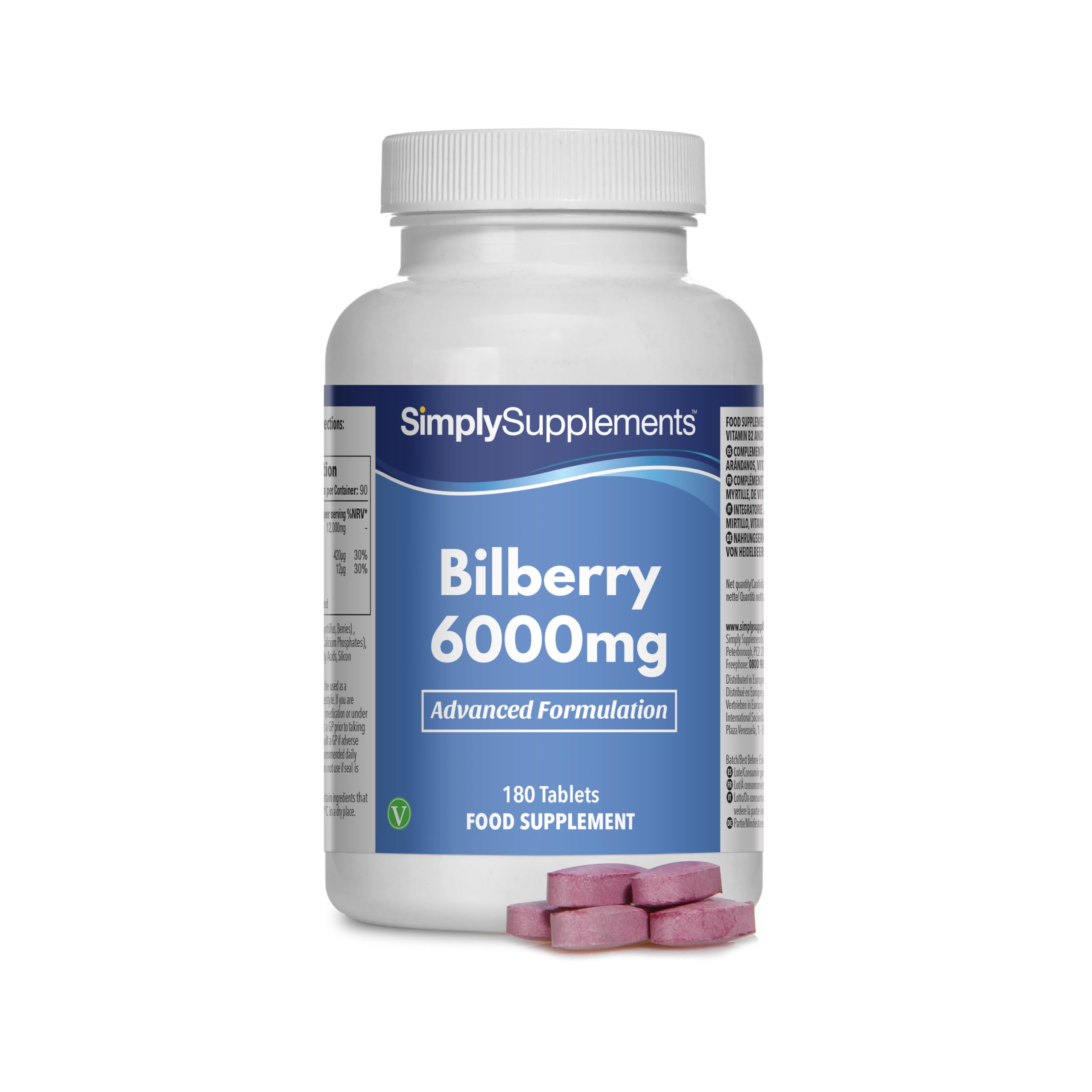 Bilberry Plus Extract 6,000mg | with Vitamin B2 | High-Potency Standardised Extract | Vegan & Vegetarian Friendly | 90 Tablets – 3 Month Supply | Made in the UK in Accordance with GMP Standards