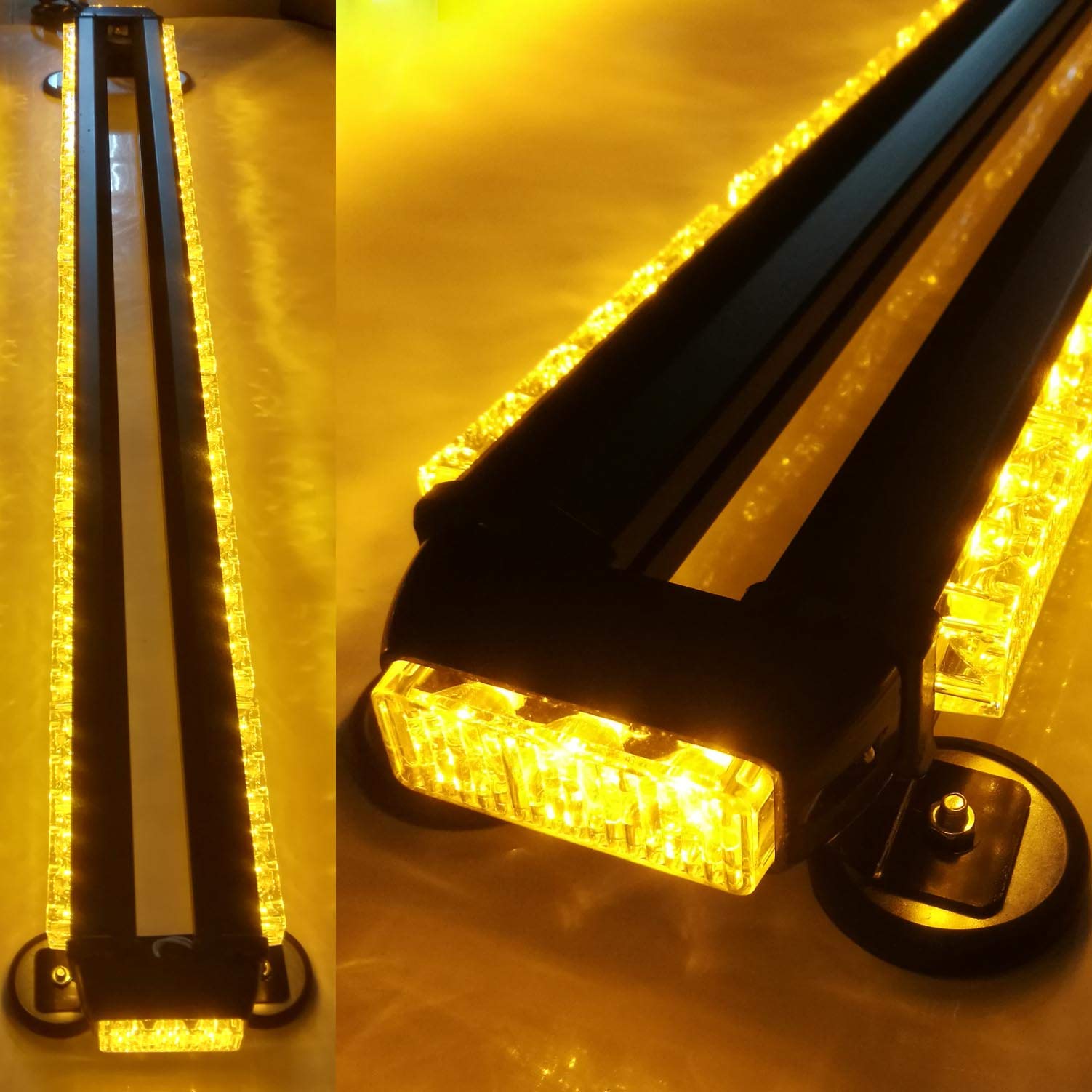 44 Inch 90 Led Strobe Flashing Light Bar Double Side Emergency Hazard Warning Lighting Bar with Magnetic for Car Truck Roof Safety-Amber(7-Bar)