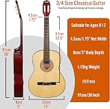 3rd Avenue 3/4 Size Classical Guitar Kids Natural with Nylon Strings Beginner view 3