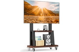 BEISHI Mobile TV Stand,Rolling TVs Cart on Wheels Height Adjustable Heavy-Duty Floor Stand with Steel Shelf Base for 32-75 Inch LCD LED OLED Flat Panel Screens Smartboard Movable Holds up to 110lbs (Black)