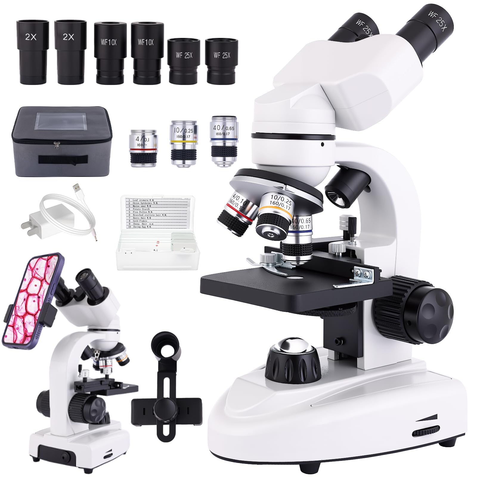 Photo 1 of Goldstyle Binocular Microscope 40X-2500X WF10x and WF25x Eyepieces, Dual LED Illumination, Microscope for Adults for Schools Home Labs Education