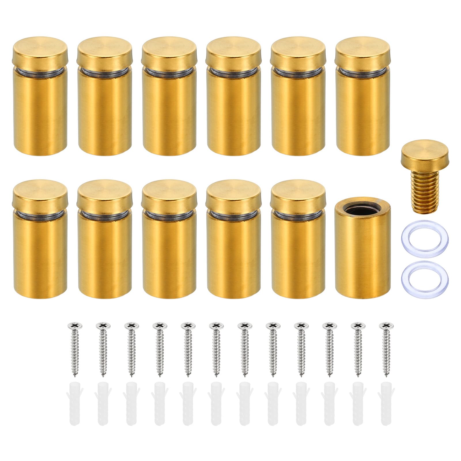 PATIKIL 5/8 x 1.2 Inch Sign Standoff Screws, 12 Set Stainless Steel Wall Standoff Mounting Hardware Advertising Glass Nail for Hanging Acrylic Picture Frame Acrylic Panel, Gold