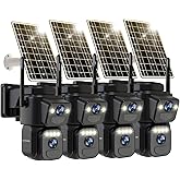 LETSCEE Dual Lens Security Cameras Wireless Outdoor，Solar Cameras for Home Security，Motion Detection,Night Vision,No Month Fee,IP65 Water Proof