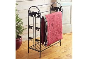 BLACK FOREST DECOR Black Forest Décor Black Bear Metal Quilt Rack – Rustic Bear Silhouette with Pine Tree Design, 29" x 18.5" x 36.25"
