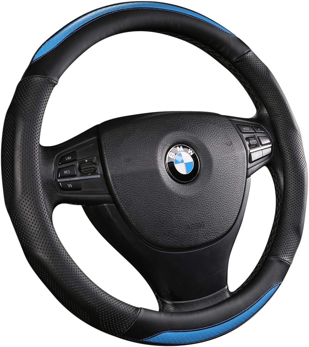 ANDALUS Microfiber Steering Wheel Cover for Car - Car Steering Wheel Cover - Car Accessories for Men and Women - Covers for Honda, Ford, Toyota, Nissan, and More - Universal 15" Size (Black Blue)
