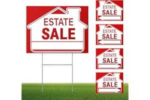 KUCO [5 Pack] Estate Sale Signs Set,18 x 14 Inch Estate Sale Yard Signs with Double Sided, Estate Sale Arrows Signs with Metal H Stakes,Property Sale Directional Arrows Signs,WEATHER-PROOF