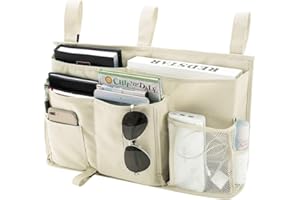 Bseash Bunk Bed Organizer, Bedside Caddy Hanging Bed Organizer Storage Bag 8 Pockets, for College Dorm Rooms Bed, Hospital Bed, Baby Bed Rails, 600D Oxford Cloth (Beige)