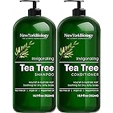 New York Biology Tea Tree Shampoo and Conditioner Set - Deep Cleanser - Relief for Dandruff and Dry Itchy Scalp - Therapeutic Grade - Helps Promote Hair Growth - 16.9 Fl Oz