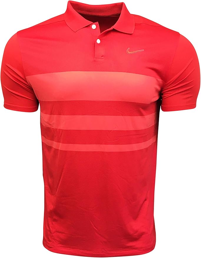 Nike Men's Polo Shirt 100 Polyester DryFit Vapor Striped Polo Red