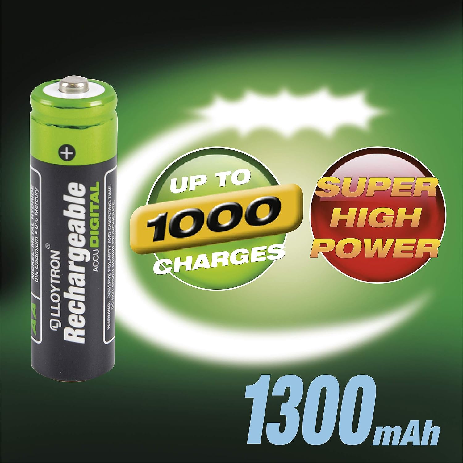 LLOYTRON NiMH Rechargeable AccuDigital Batteries / AA Size / 1300mAh / 4 Pack - B012, AA 1300mAh (4 Pack) - Image 4
