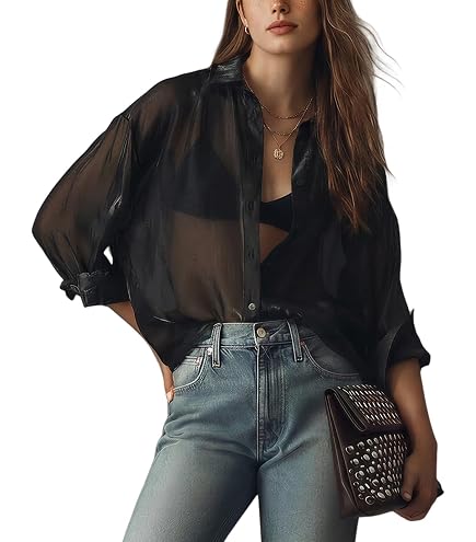 Sexy Sheer Mesh Long Sleeve Tops for Women Teens Vintage Floral