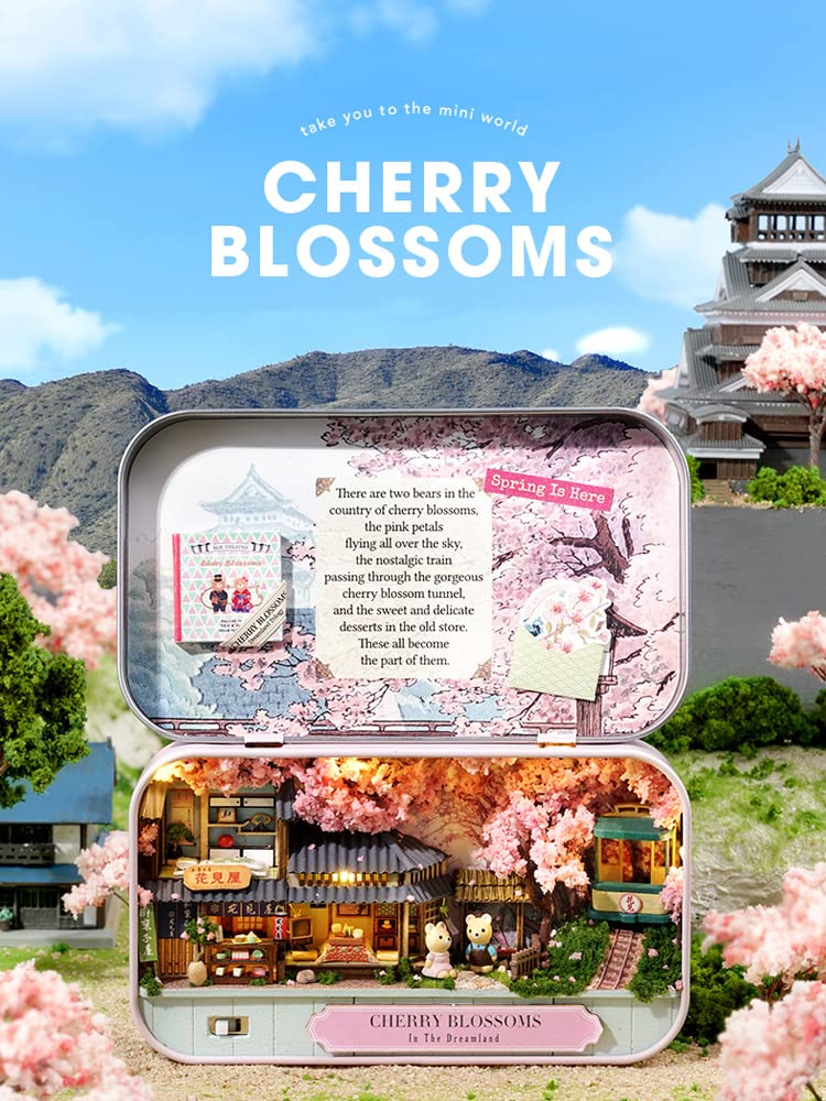 Kisoy Dollhouse Miniature with Furniture Kit, Handmade DIY House Model for Teens Adult Gift (Cherry Blossoms)