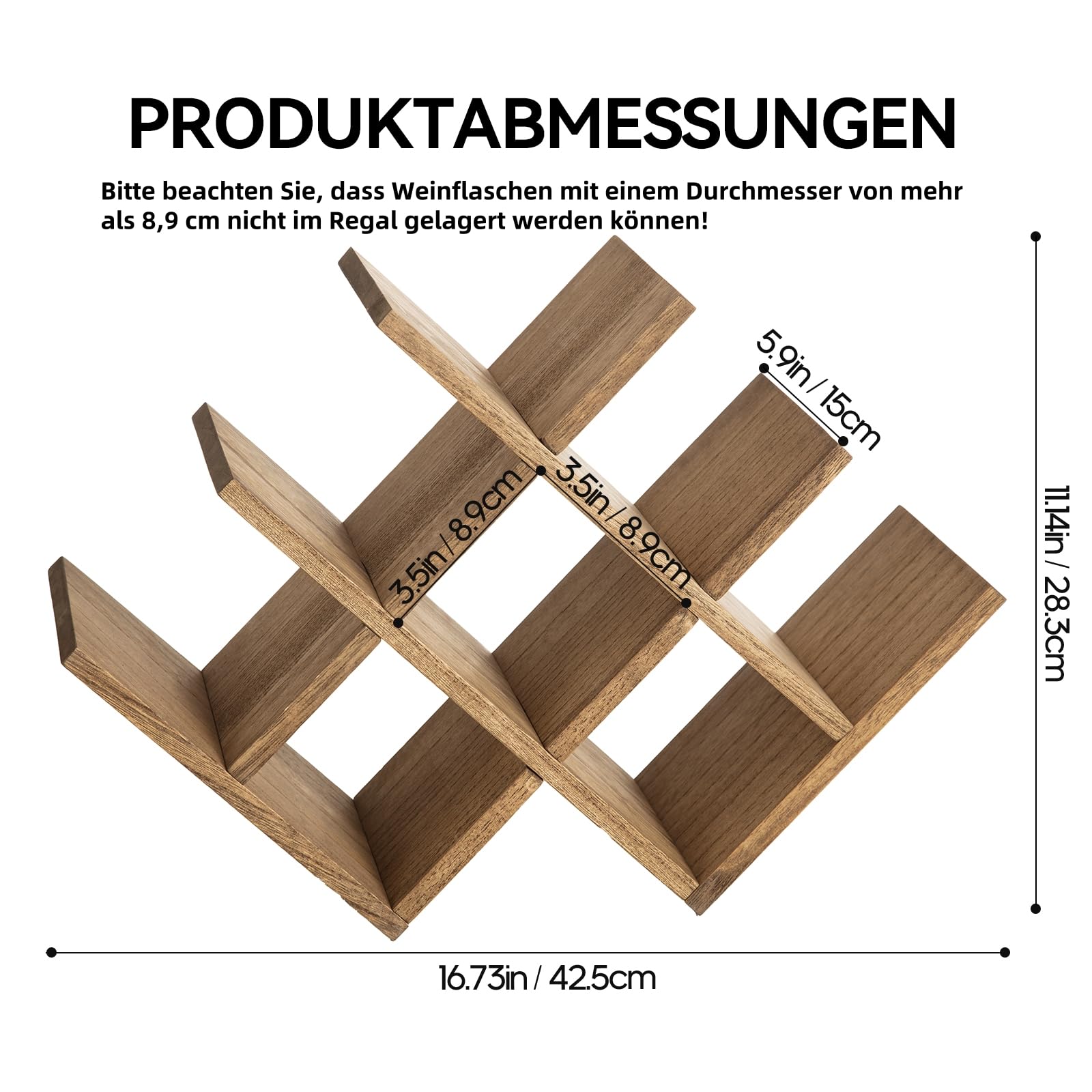 KIRIGEN Weinregal Holz für 8 Flaschen, Flaschenregal und Weinhalter, Braun 3