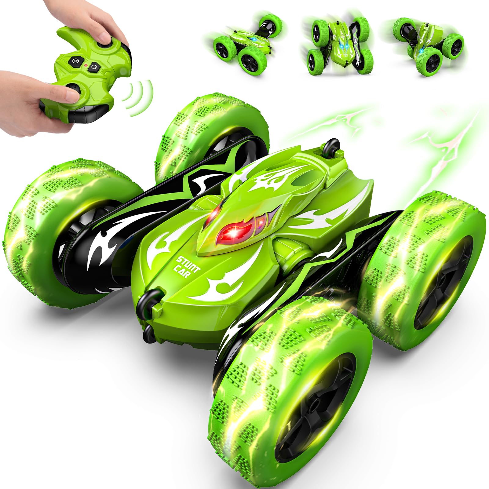 HappyGoLucky 360° Flips Remote Control Cars, Boys Kids Toys Age 3-12, 15KM/H, 2.4GHz Monster Truck, RC Stunt Car Outdoor Garden Toys Birthday Presents Easter Gifts for 3-12 Year Old Boy, Green