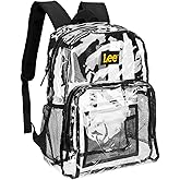 Lee Clear Water Resistant Backpack for Boys and Girls - Durable Plastic See Thru Bag for Casual Use, Stadiums, Concerts, Schools (Clear Black)