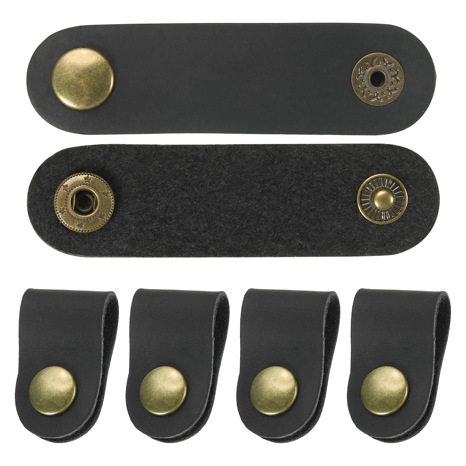 PATIKIL Leather Cord Organizer Cable Straps, 6Pcs 8x2cm Portable Cable Leather Clips USB Holder Earphone Cord Management for Cable, Wire, Black