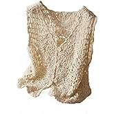 GORGLITTER Women's Plus Size Sweater Vest Lace Crochet Sleeveless Cardigan Vest Boho Button Down Open Front Sweater Knit Apricot 3X-Large Plus