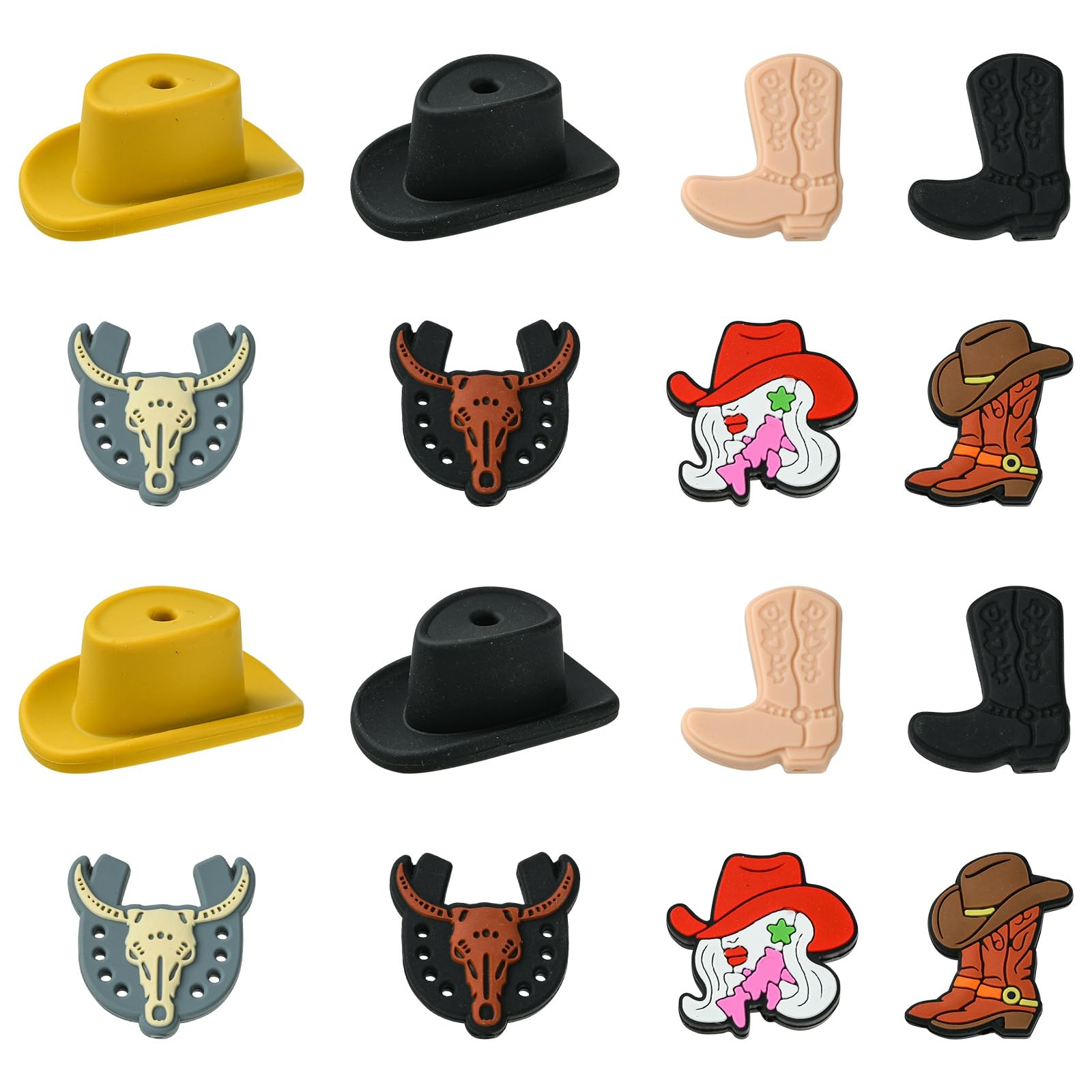 UR URLIFEHALL 16 Pcs 8 Styles Silicone Beads Western Cowboy Hat Boots Cattle Shape Silicone Focal Beads for DIY Jewellery Hair Accessories — image 1