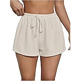 Floerns Women's Textured Drawstring Waist Wide Leg Shorts Summer Casual Loose Shorts