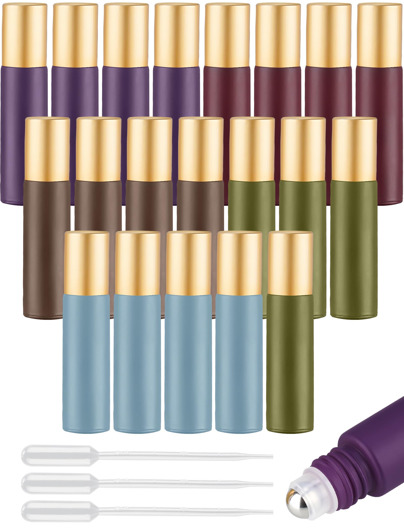 Tomorotec NiHome 10ml Colorful Essential Oil Roller Bottles with Stainless Steel Balls 20-Pack, Ultra Thick Roller Bottle for Oil with Opener and Droppers (5 Colors)