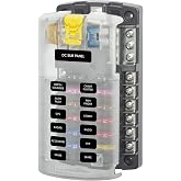 Blue Sea Systems ST Blade Fuse Block, 12 Circuits with Negative Bus | Cover included; 32V DC; 100A per block; accepts ATO/ATC fuses; fuses sold separately
