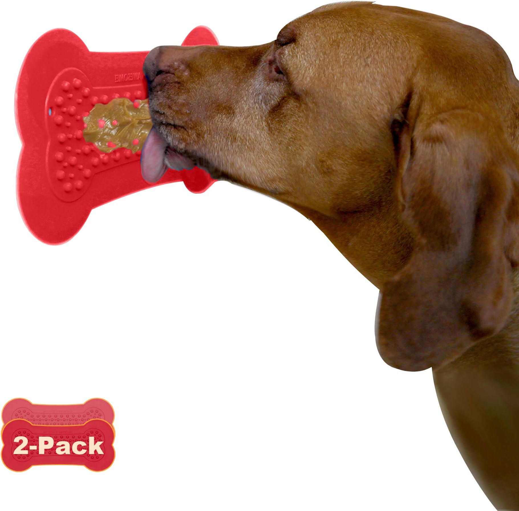 Lick Lick Pad Dog Accessories | Pet Shower Attachment | Dog Peanut Butter Lick Pad | Dog Bathing Station | Dog Bathing Supplies | Veterinarian Used | Suction to Wall | Large (Large - 2 Pack, Red)