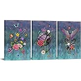Conipit Medical Paintings Canvas Wall Art Stethoscope Canvas Picture Snake Wing Floral Butterflies Artwork for Hospital Clinic Wall Decor Gallery Wrapped Ready to Hang 16"x24"x3pcs