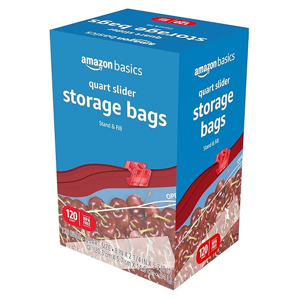 AMAZON BASICS SLIDER QUART FOOD STORAGE BAGS, BPA FREE, 120 COUNT (PREVIOUSLY SOLIMO)