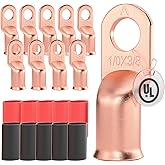 1/0 AWG/Gauge - 3/8" Battery Cable Lug Copper Connector Wire Ring Terminal | AIRIC,UL,1/0 AWG 3/8",10Pcs,Heat Shrink Cable End,Electrical Wiring Crimp Connectors,Copper Battery Lugs,Wire Ring Terminals