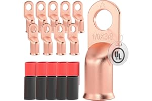 AIRIC 10 PCS UL Listed 1/0 AWG - 3/8" Battery Cable Lugs, Heat Shrink Ring Terminals End, Copper Cable Ends, Wiring Connector Terminal, Electrical Crimp Connectors, Wire Lug for 1/0 Gauge Wires