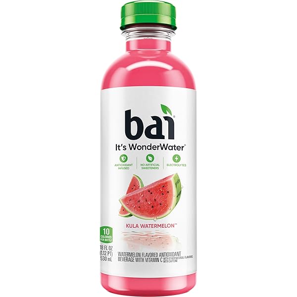 BAI ANTIOXIDANT INFUSED WATER BEVERAGE, KULA WATERMELON, WITH VITAMIN C AND NO ARTIFICIAL SWEETENERS, 18 FLUID OUNCE BOTTLE, 12 PACK