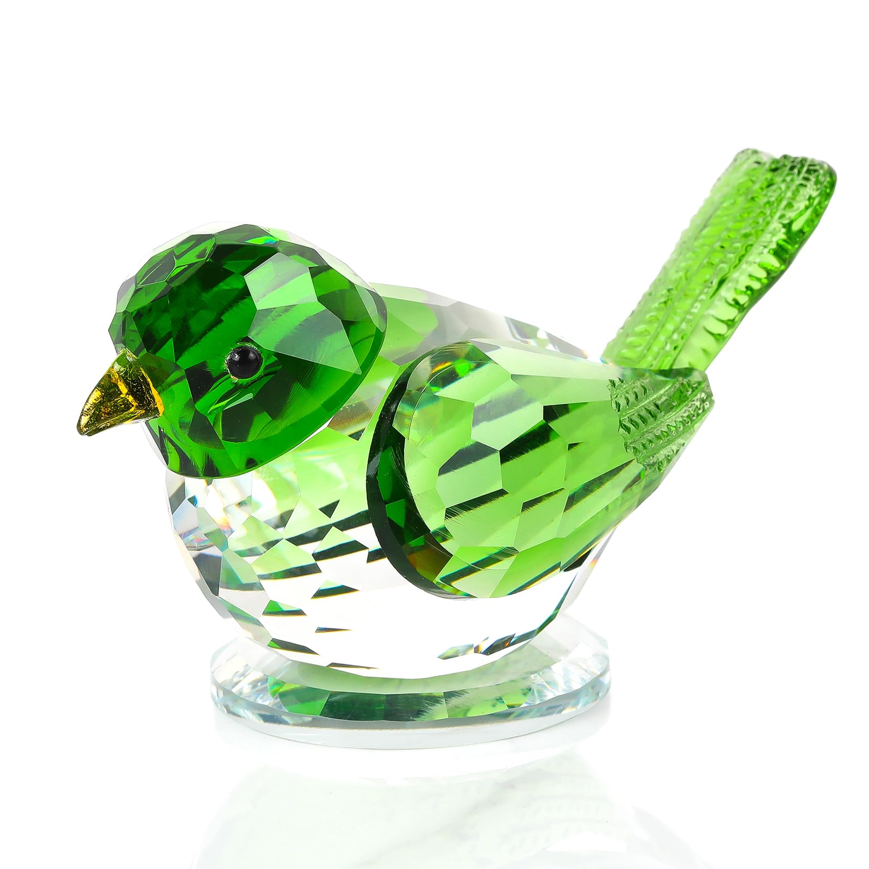 K9 Crystal Green Bird Collectible Figurines Gifts for Women Men, Glass Bird Ornaments Table Centerpiece Home Decoration Paperweight Gifts for Animal Lovers