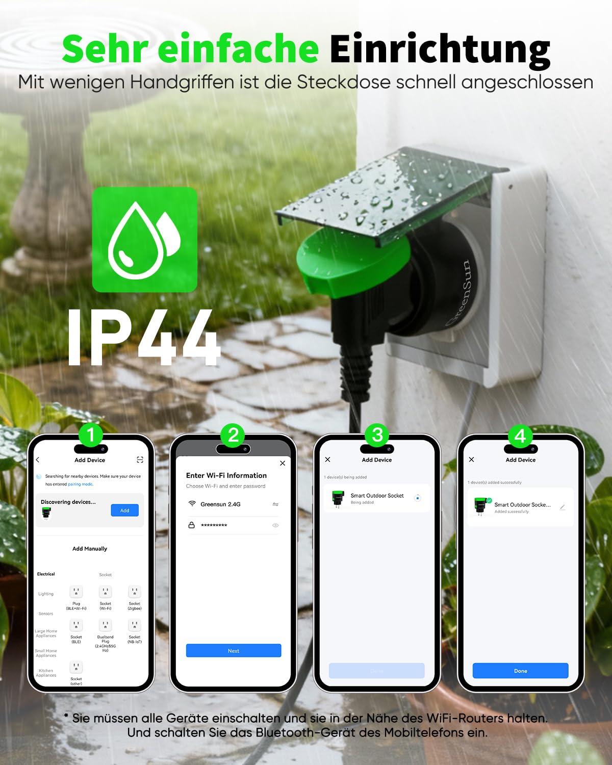GreenSun WLAN Steckdose Outdoor 2er Pack - IP44 Wasserdicht Außensteckdose mit Strommessung, Zeitschaltuhr & Timer, Kompatibel mit Alexa & Google Home, Smart Life APP, 16A 3680W, für Garten & Terrasse 7