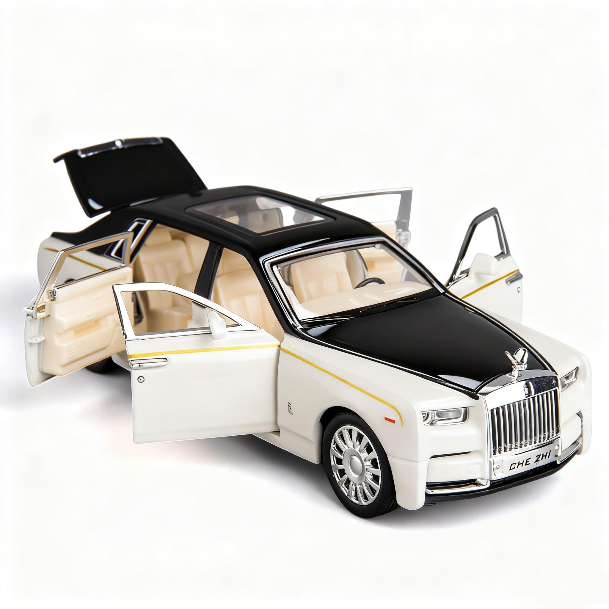 TGRCM-CZ 1/32 Rolls-Royce Phantom Model Car Toy Car with Sound and Light for Kids Boy Girl, Metal Body Door Opened White
