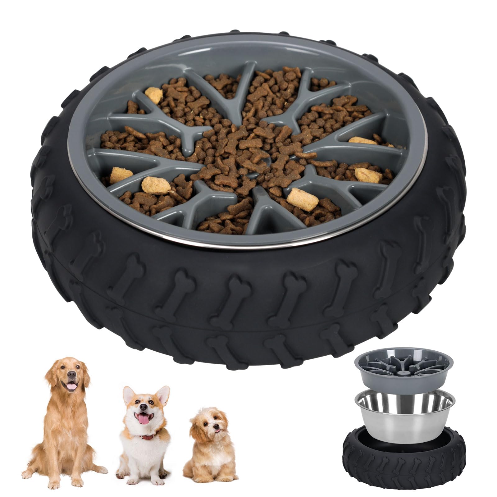 Slow Feeder Dog Bowls Large Breed - 3-in-1 Fun Slow Feeder Bowl Non-Slip Silcone Suction Design,Anti-Choking Slow Eating Be Healthier