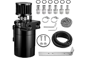 ESPEEDER Universal Oil Catch Can Reservoir Tank Breather Filter with 3/8" NBR Fuel Line Hose Aluminum Black