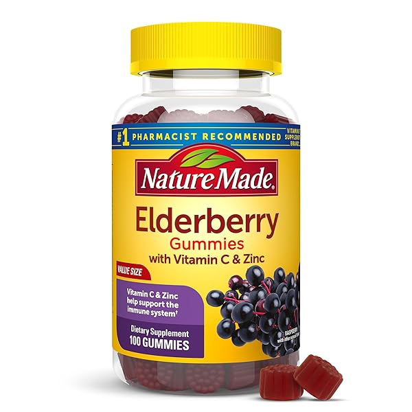 NATURE MADE ELDERBERRY WITH VITAMIN C AND ZINC, DIETARY SUPPLEMENT FOR IMMUNE SUPPORT, 100 GUMMIES, 50 DAY SUPPLY